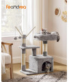 FEANDREA Cat Tree, Small Cat Tower with Padded Perch, Cat Cave, 3 Pompoms, Cat Activity Center, Light Gray UPCT121W01