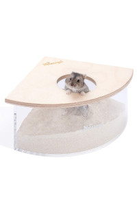Niteangel Animal Sand-Bath Box: - Acrylic Critters Sand Bath Shower Room Digging Sand Container For Hamsters Mice Lemming Gerbils Or Other Small Pets (Triangle, Birch-Wood)