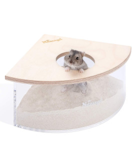Niteangel Animal Sand-Bath Box: - Acrylic Critters Sand Bath Shower Room Digging Sand Container For Hamsters Mice Lemming Gerbils Or Other Small Pets (Triangle, Birch-Wood)
