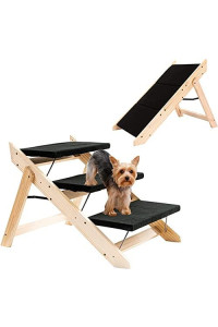 Basic Houseware Dog Steps Foldable Pet Stairs Steps for Dogs and Cats 2-in-1 3 Levels Dog Ramp Portable Dog/Cat Ladder for Bed and Car
