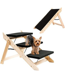 Basic Houseware Dog Steps Foldable Pet Stairs Steps for Dogs and Cats 2-in-1 3 Levels Dog Ramp Portable Dog/Cat Ladder for Bed and Car
