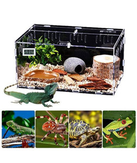 Reptile Tank,Aquarium Breeding Tank Acrylic Reptile Feeding Box with Centigrade Thermometer for Insect Reptiles Tarantulas Amphibians (No Pets Included)