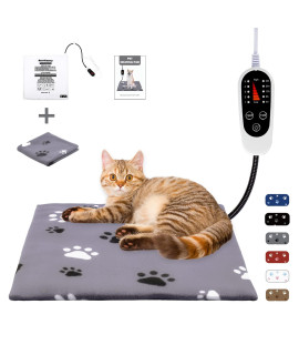Pet Heating Pad Indoor, Dog Heating Pad Mat with Removable Cover, with 5-Level Timer 5-Level Temperature, Electric Pet Warming Mat for Cat Dog Automatic Power-Off (with Timer, 18"x18", paw-Grey)