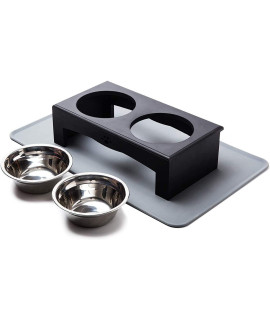 XKX Elevated Dog Bowls for Small Dogs and Cats, Stainless Steel Dog Food and Water Bowls with Stand and Silicone Mat, Raised Dog Cat Feeder, Dog Dishes, Pet Bowls for Puppies and Kittens