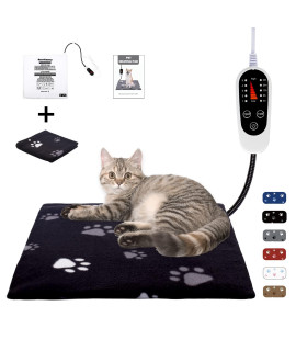 Rest-Eazzzy Pet Heating Pad Indoor, Dog Heating Pad Mat with Removable Cover, 5 Level Timer 5 Level Temperature, Electric Pet Warming Mat for Cat Dog Automatic Power-Off (Heat pad, paw-Black)
