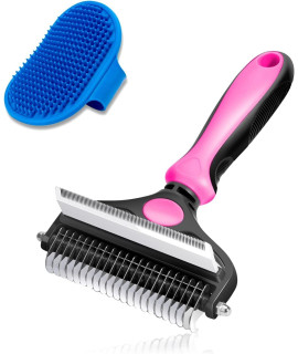 Cgbe Pet Deshedding Brush, 2 In 1 Undercoat Rake For Dogs, Dematting Comb Grooming Brush For Dogs And Cats Shedding, Dematting Tool For Large Dogs Matted Long Hair