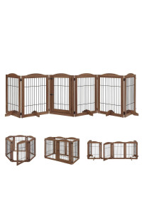 unipaws 6 Panels Extra Wide Freestanding Walk Through Dog Gate with 5 Support Feet, Pet Playpen, Foldable Stairs Barrier Pet Exercise Pen for Dogs Cats,Indoor Use Only