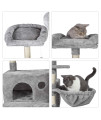Hey-brother Multi-Level Cat Tree Condo for Large Cats, Cat Tower with Scratching Board, Padded Plush Perch and Cozy Basket Light Gray MPJ0025W