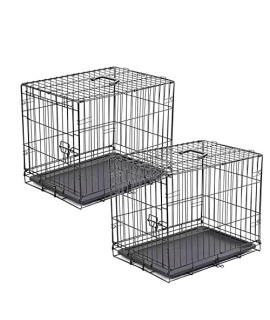 PETSWORLD Set of 2 Single Door Solid-Steel Dog Crate, 36 inches w/ Divider| Heavy Duty, Foldable, Easy to Assemble, Floor Protection Roller Feet.