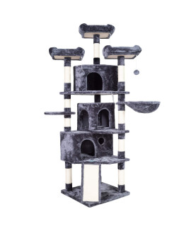 Hey-brother XL Size Cat Tree, 73.4 inch Cat Tower with 3 Caves, 3 Cozy Perches, Scratching Posts, Board, Activity Center Stable for Kitten/Gig Cat