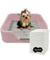PS KOREA] Indoor Dog Potty Tray - with Protection Wall Every Side for No Leak, Spill, Accident - Keep Paws Dry and Floors Clean (Pink) + Pee PAD 100 PCS