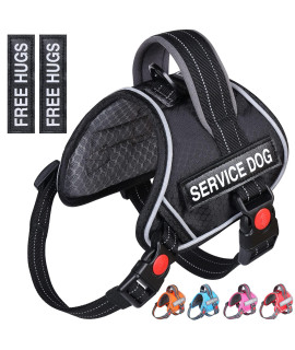 Vivaglory Service Dog Vest, No Pull Dog Vest Harness With Padded Handle And Leash Clip, Reflective Breathable Training Pet Vest With Removable Patches, Adjustable Fit For Medium Dogs, Black