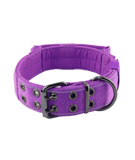 Yunleparks Reflective Dog collar Heavy Duty Dog collar with control Handle and Metal Buckle for Dog Training(M,Purple)