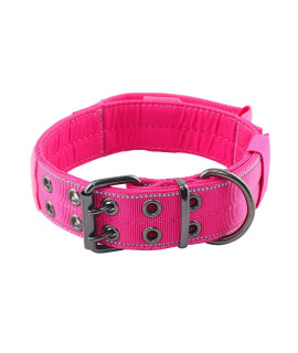 Yunleparks Reflective Dog collar for Medium Dogs,Nylon Tactical Dog collar with control Handle and Metal Buckle for Dog Walking(M,Pink)
