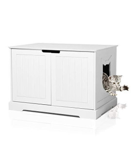 BANIROMAY Large Cat Washroom Storage Bench, Cats Litter Box Enclosure Furniture House and Nightstand Side Table, Spacious Cat Storage Cabinet