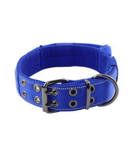 Yunleparks Reflective Dog collar Heavy Duty Dog collar with control Handle and Metal Buckle for Dog Training(Large, Blue)