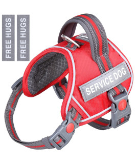 Vivaglory Service Dog Vest, No Pull Dog Vest Harness With Padded Handle And Leash Clip, Reflective Breathable Training Pet Vest With Removable Patches, Adjustable Fit For Large Breed Dogs, Red