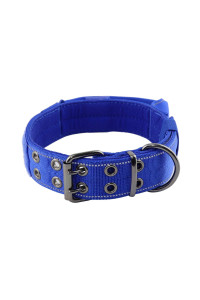 Yunleparks Reflective Dog collar Heavy Duty Dog collar with control Handle and Metal Buckle for Dog Training(M,Blue)