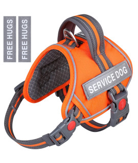 Vivaglory Service Dog Vest, No Pull Dog Safety Harness With Padded Handle And Leash Clip, Reflective Breathable Pet Vest With Removable Patches, Adjustable Fit For Puppy In Training, Orange