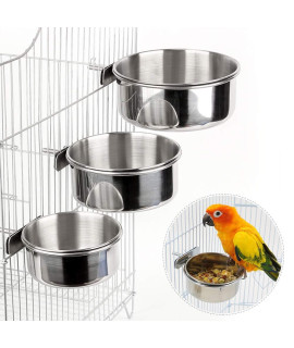 3PCS Bird Feeder for Cage Parakeets Food Feeder with 3 Different Size, Bird Feeding Dish Stainless Steel Bird Bowl Parrot Feeding Cups Animal Cage Water Food Bowl for Parrot