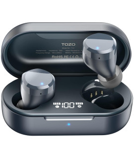 Tozo T12 Wireless Earbuds Bluetooth Headphones Premium Fidelity Sound Quality Wireless Charging Case Digital Led Intelligence Display Ipx8 Waterproof Earphones Built-In Mic Headset For Sport Blue