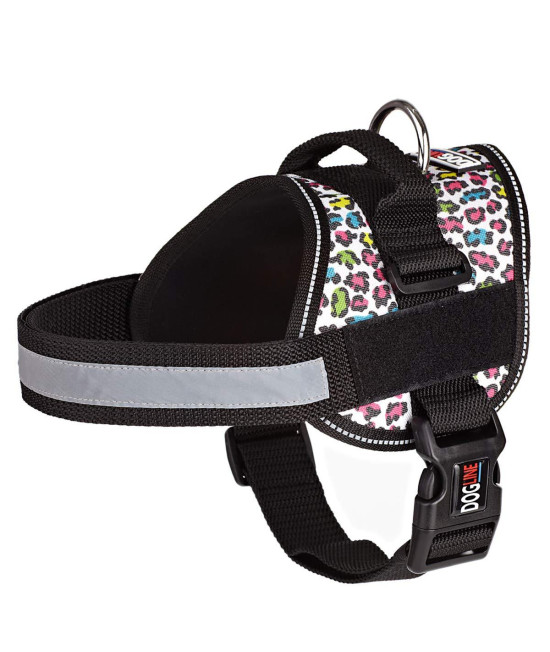 Dog Harness, Reflective No-Pull Adjustable Vest with Handle for Walking, Training, Service Breathable No - choke Harness for Small, Medium or Large Dogs Room for Patches Leopard Rainbow S 18-25