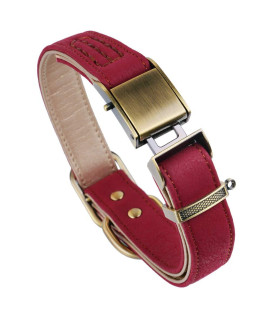 chede Basic classic Luxury Padded Leather Dog collar,The Seatbelt Buckle,for Large Medium Pets (M, Red)