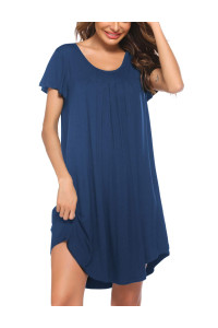 Ekouaer Womens Nightgown Sleepshirts Round Neck Short Sleeve Sleep Shirt Loose Comfy Pajama Loungewear New Blue M