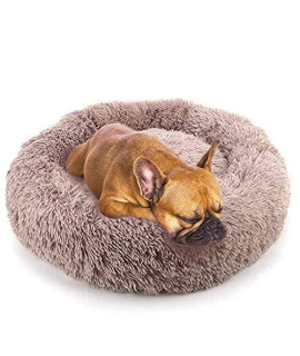 Spring Blossoms Fluffy Calming Dog Bed Long Plush Donut Pet Bed Hondenmand Round Orthopedic Lounger Sleeping Bag Kennel Cat Puppy Sofa Bed House (S with 50cm,Light Coffee)