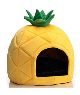 Hollypet Cozy Pet Warm Cave Nest Sleeping Bed Pineapple Shape Puppy House For Cats And Small Dogs Yellow