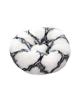 XIAJIE Pet Bed, Fluffy Luxe Soft Plush Round Cat and Dog Bed, Donut Cat and Dog Cushion Bed, Self-Warming and Improved Sleep, Orthopedic Relief Shag Faux Fur Bed Cushion (80, Stripe White)