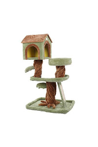 FDQNDXF Multi-Level Cat Tree Condo, Activity Center Cat Tower with Cat Climbing Frame, 4 Plush Perches Kitten Wooden Play House Suitable for Cats Pets Within 6kg