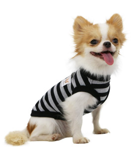 LOPHIPETS 100% Cotton Striped Dog Shirts for Small Dogs Chihuahua Puppy Clothes Tank Vest-Black and Gray Strips/XL