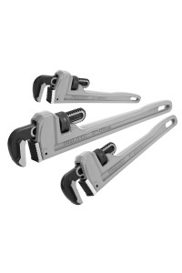 DURATEcH 3-Piece Heavy Duty Aluminum Straight Pipe Wrench Set, 10, 14, 18, Adjustable Plumbing Wrench Set, Drop Forged, Exceed ggg standard
