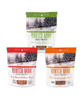 Winter Bark Variety Pack Dog Treats - (1) Oven Roasted Chicken and (1) Beef, Bacon & Cheese and (1) Oven Roasted Duck 5 oz