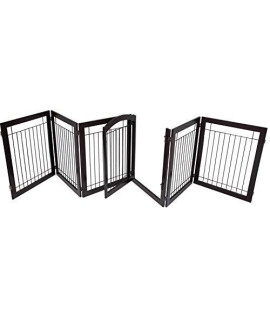 BIRDROCK HOME Indoor Dog Pet Gate with Door - 6 Panel - 30 Inch Tall - Enclosure Kennel Pet Puppy Safety Fence Pen Playpen - Durable Wooden and Wire - Folding Z Shape Free Standing (Espresso)