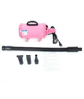 puppykitty Dog Hair Dryer 3.8HP 2800W Pet Blow Dryer Professional Dog Grooming Dryer Stepless Adjustable Speed Dog Blower with Spring Hose, and 4 Different Nozzles(Pink)