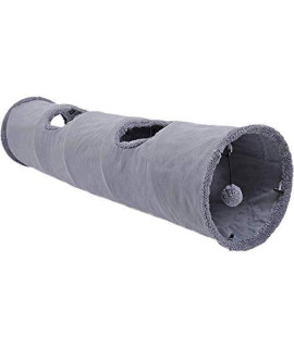 Primst Collapsible Cat Tunnel,Durable Suede Pet Toys Play Tunnel with Ball and Hole,for Cats and Rabbits (Grey 51x12inch)