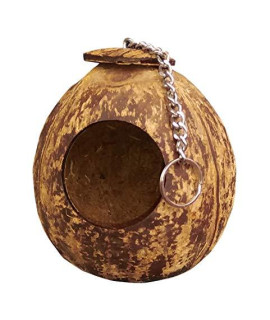 Natural Coconut Shell Bird Nest for Finches and Sparrows, Round Organic Bird House, Feeder for Small Birds, Budgies, Love Birds, Parrots, Parakeet, Conures, Cockatiel, Hanging Finch nest Box