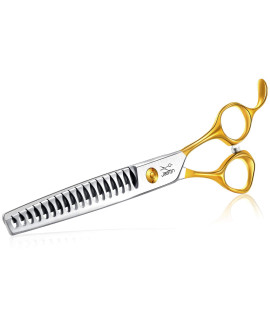 Jason 75 18-Teeth Chunkers Shears For Dogs Cats Grooming Texturizing Blending Thinning Scissor Pets Trimming Kit Sharp Gold Shear For Right Handed Groomers