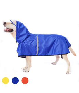 Dog Raincoat With Adjustable Belly Strap And Leash Hole - Hoodie With Reflective Strip - Waterproof Slicker Lightweight Breathable Rain Poncho Jacket For Medium Large Dogs - Easy To Wear, Blue 6Xl