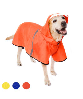 Dog Raincoat With Adjustable Belly Strap And Leash Hole - Hoodie With Reflective Strip - Waterproof Slicker Lightweight Breathable Rain Poncho Jacket For Medium Large Dogs - Easy To Wear, Orange 4Xl