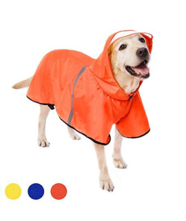 Dog Raincoat With Adjustable Belly Strap And Leash Hole - Hoodie With Reflective Strip - Waterproof Slicker Lightweight Breathable Rain Poncho Jacket For Medium Large Dogs - Easy To Wear, Orange 6Xl