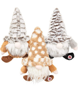 SPOT Ethical Products 3 Pack of Woodsy Gnome Plush Dog Toys, 12 Inch, Assorted Colors, with Squeakers