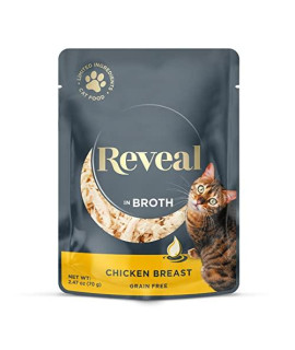 Reveal Natural Wet Cat Food, 12 Pack, Limited Ingredient Canned Wet Cat Food, Grain Free Food for Cats, Chicken Breast in Broth, 2.47oz Pouches