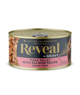 Reveal Natural Wet Cat Food, 24 Pack, Limited Ingredient Canned Wet Cat Food, Grain Free Food for Cats, Tuna with Salmon in Gravy, 2.47oz Cans