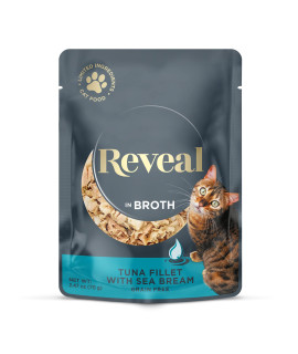 Reveal Natural Wet Cat Food, 12 Pack, Limited Ingredient Wet Cat Food Pouches, Grain Free Food for Cats, Tuna with Sea Bream in Broth, 2.47oz Pouches