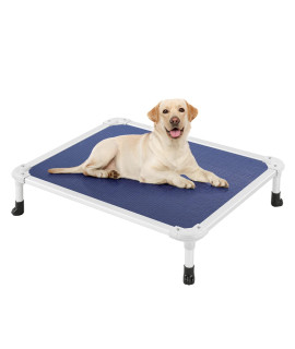 Veehoo Chew Proof Elevated Dog Bed - Cooling Raised Pet Cot - Silver Aluminum Frame And Durable Textilene Mesh Fabric Unique Designed No-Slip Feet For Indoor Or Outdoor Use Blue Medium