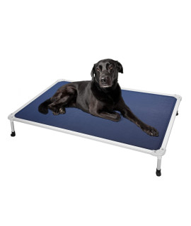 Veehoo Chew Proof Elevated Dog Bed - Cooling Raised Pet Cot - Silver Aluminum Frame And Durable Textilene Mesh Fabric, Unique Designed No-Slip Feet For Indoor Or Outdoor Use, Blue, X Large