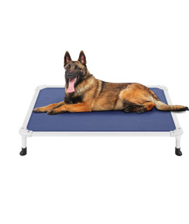 Veehoo Chew Proof Elevated Dog Bed - Cooling Raised Pet Cot - Silver Aluminum Frame And Durable Textilene Mesh Fabric Unique Designed No-Slip Feet For Indoor Or Outdoor Use Blue Large